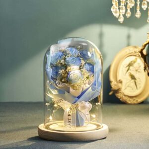 Blue Preserved Floral Dome Lamp