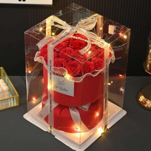 Preserved Red Rose LED Heart Box
